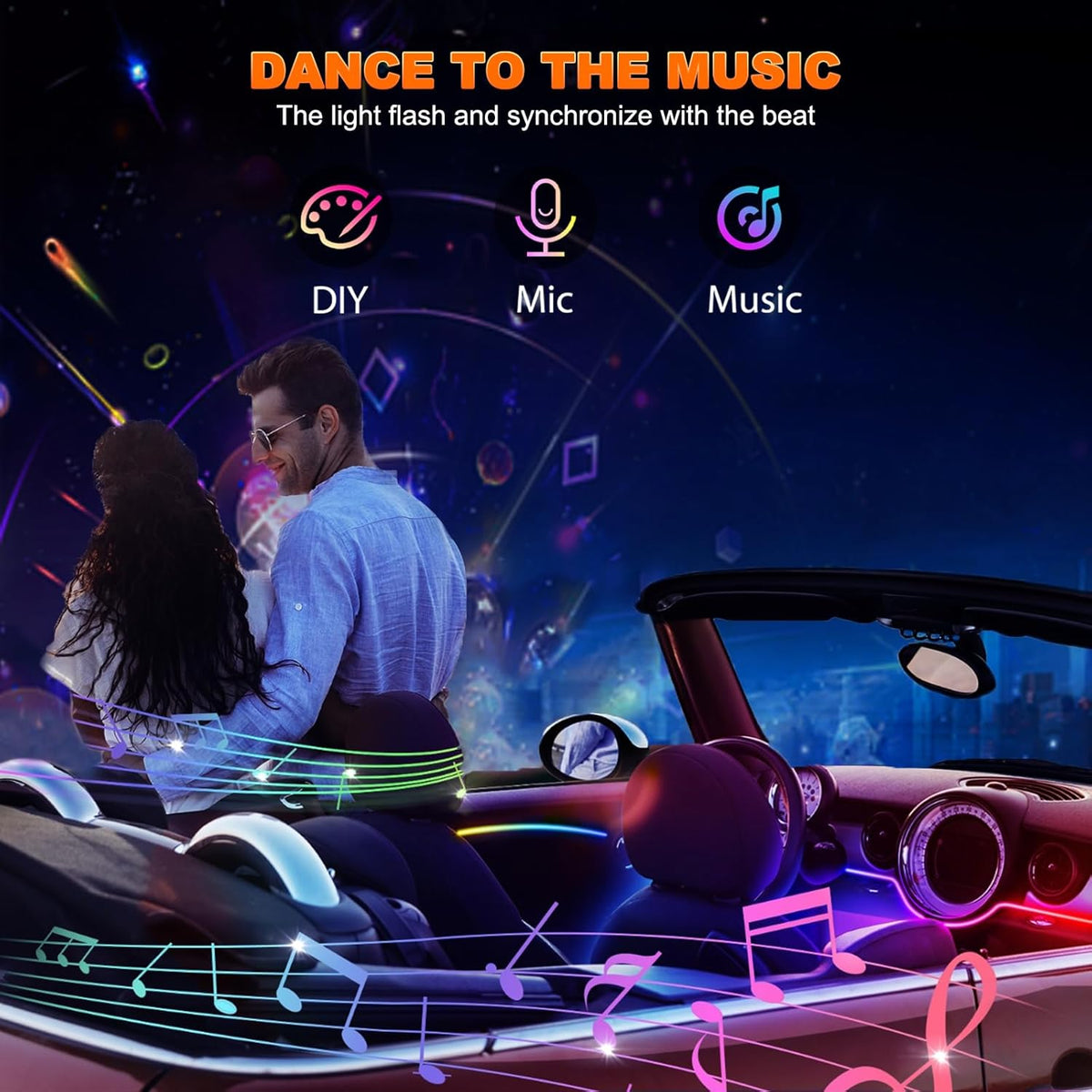 Acrylic LED Lights - Interior Car Ambient Lighting Kits with Dynamic Rainbow Dream Color Chasing, Music Sync (10 in 1(4*29.5+43.3+14.5 inches+4 Footwell Lights))