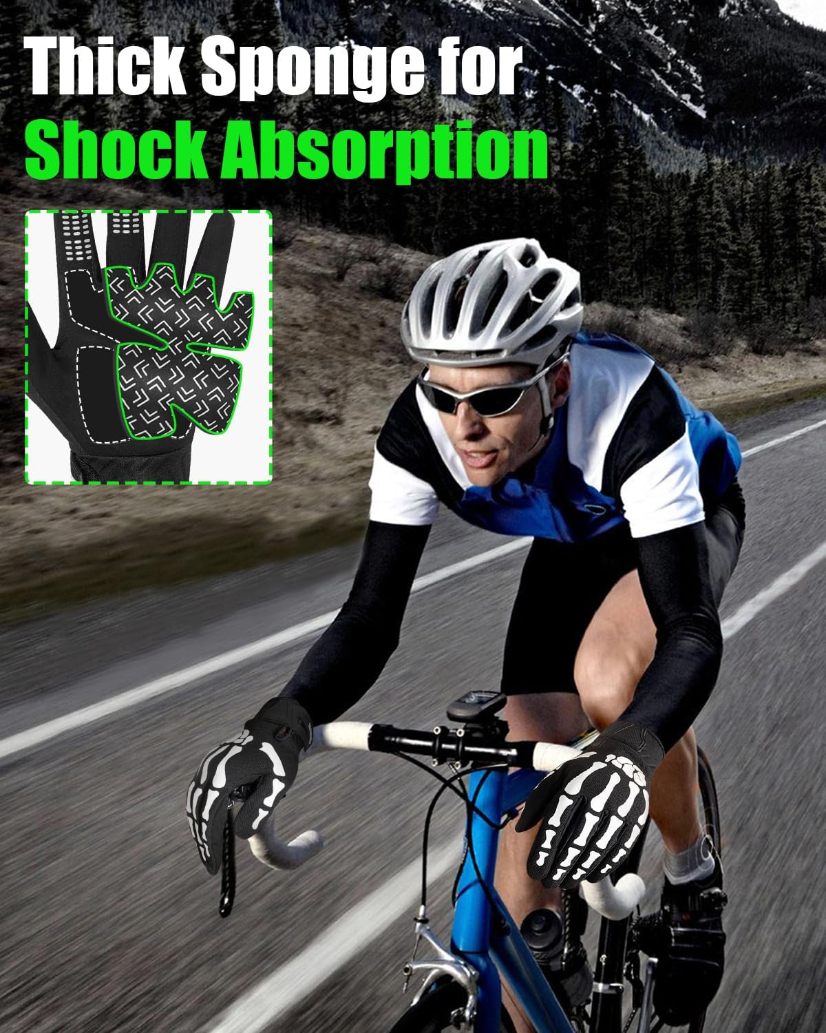 RIGWARL Skeleton Gloves Glow in The Dark, Touchscreen Riding Cycling Gloves for Men and Women, Breathable Motorcycle Glove