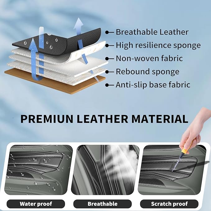 Fit Tucson Car Seat Covers Premium Leather for Hyundai Tucson 2010-2025 2026. Waterproof， Breathable, Scratch-Resistant & All-Weather Seat Cushion Protector (Front Seat, Gray&Black)