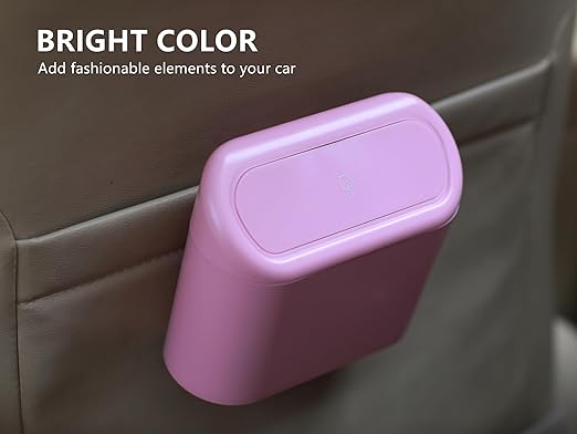 Ginsco 2 Pack Mini Car Trash Can with Lid, Small Car Garbage Can, Cute Leakproof ABS Trash Bin, Auto Accessories for Interior, Garbage Bin for Home, Office with 120pcs Trash Bags Pink