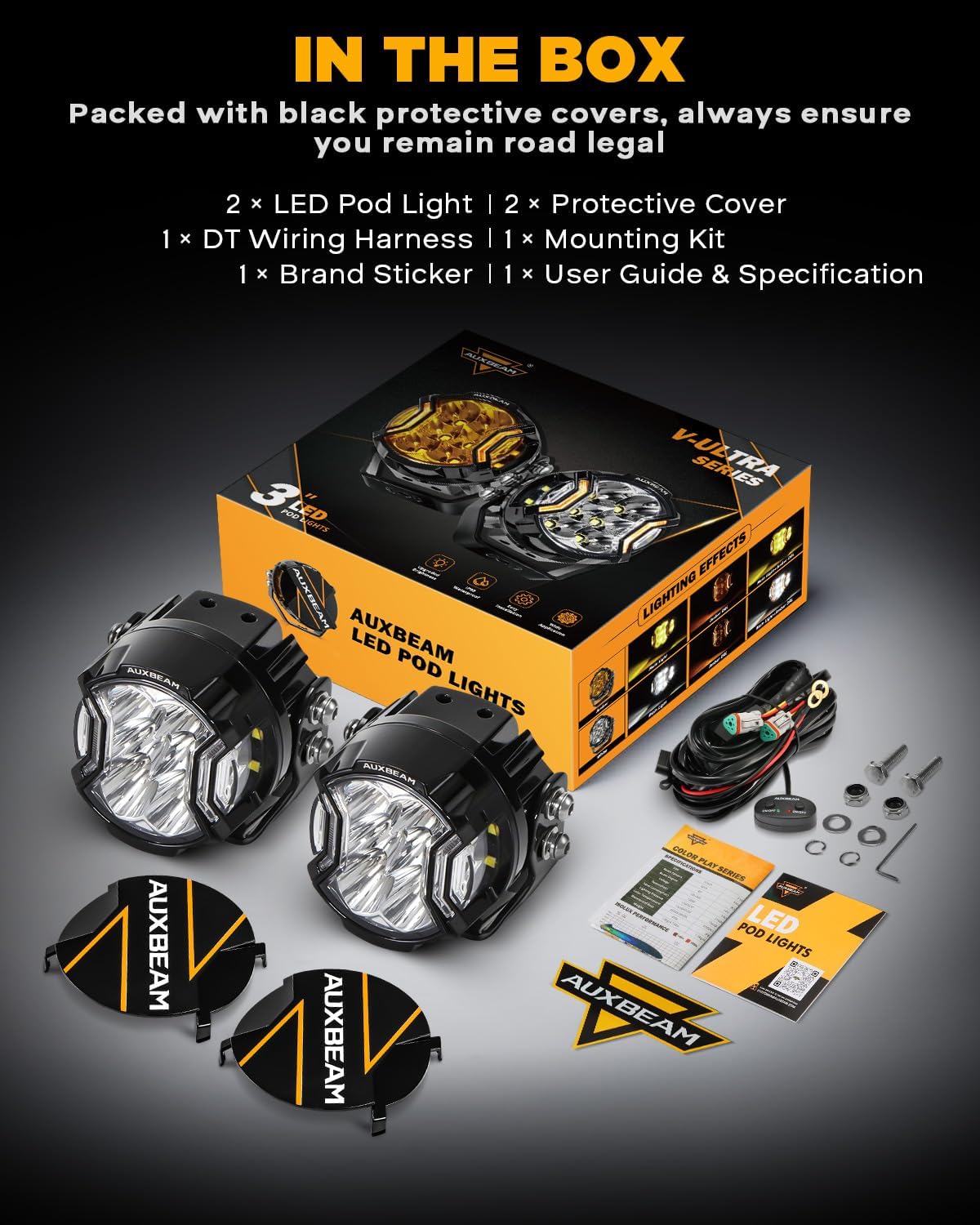 Auxbeam V-Ultra Series 3" 108W Side Shooter LED Pods with Amber DRL 3 Modes & Light Covers 270 Degree Wide Range 12800LM Round Offroad Driving Light Bar for Truck Jeep ATV UTV, Pair