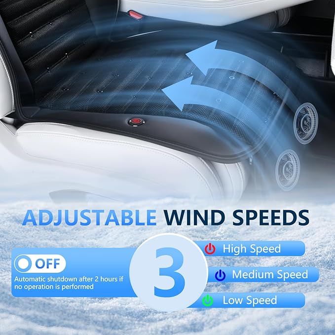 FLORICH Cooling Car Seat Cover, 12V-24V Ventilated Seat Cushion Cooling Car Seat Pad for Summer Driving with 2 Powerful Turbo Fans 3-Speed Temperature Adjustable Universal Fit for Car SUV Truck Van