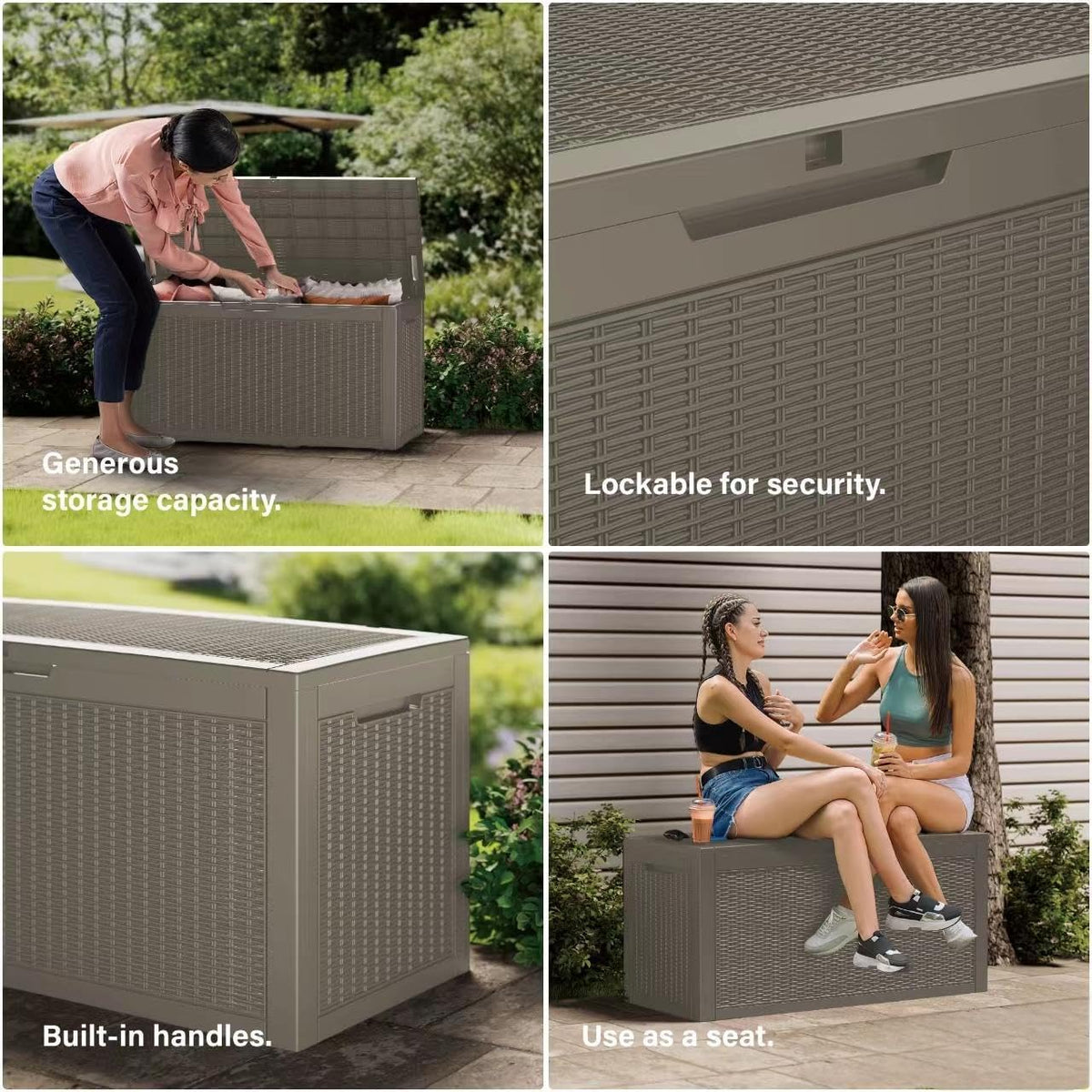 200 Gallon Resin Deck Box, Waterproof Outdoor Storage Bin for Patio Furniture, Pool Accessories, and Garden Tools, Lockable & UV-Resistant, Grey