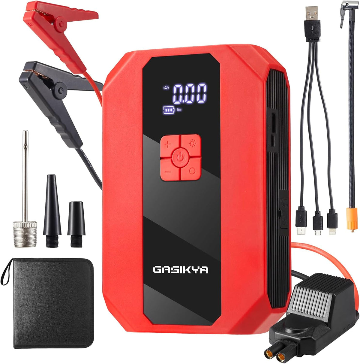 TM16E2 Car Jump Starter 7000Ah Jump Starter Battery Pack for Up to 5.0L Gas and 3.0L Diesel Engines, 29.6Wh Portable 12V Jump Box with USB Ports, LCD Display, Storage Case, and LED Light
