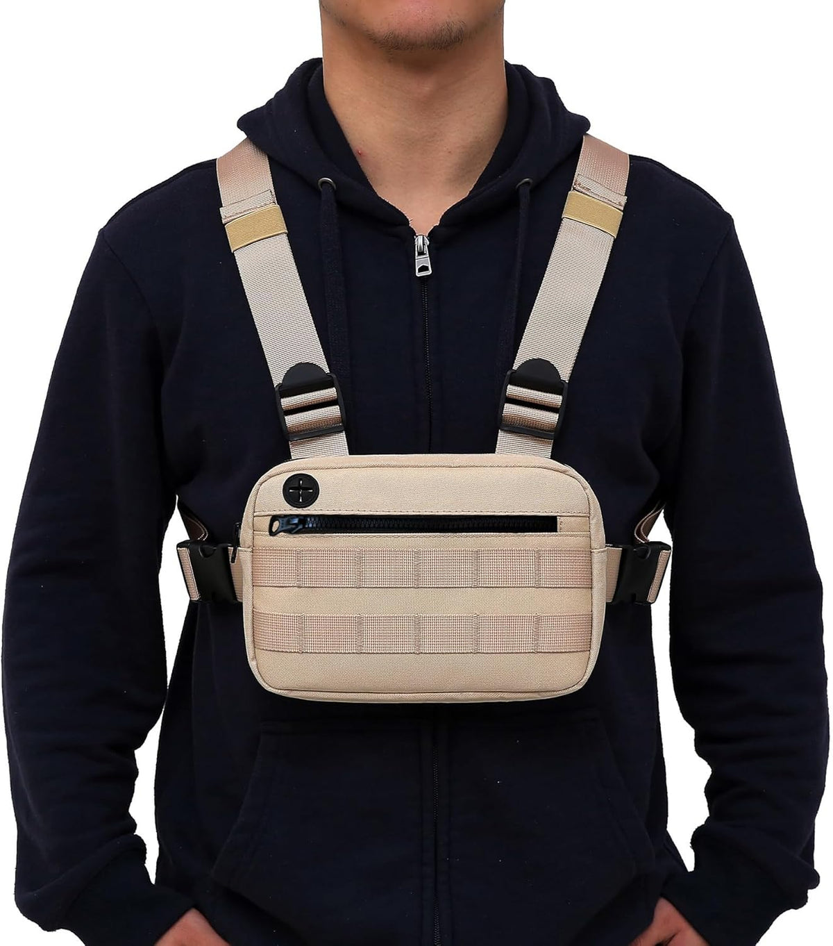 Outdoor Chest Bag For Men, EDC Chest Pack With Built-In Phone Holder, Lightweight Chest Rig Pouch