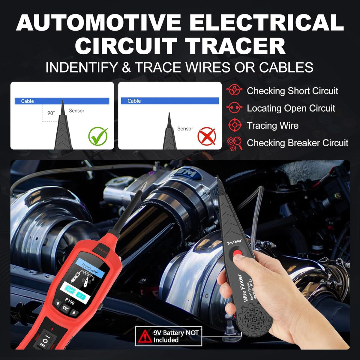 Circuit Breaker Finder Tool, Battery Tester, AC DC Voltage Tester, Fuel Injector Tester, 9V-30V Automotive Circuit Tester with 40FT Cable, P180