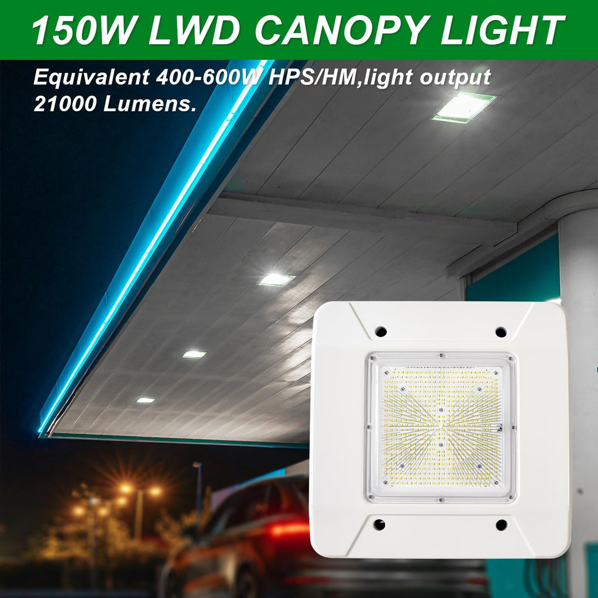 OSTEK LED Gas Station Canopy Light, 150W Carport Ceiling Light 5700K, Outdoor Rated (600W HID/HPS Equivalent), 90-277V IP65 DLC & UL Listed (150W-1 Pack)