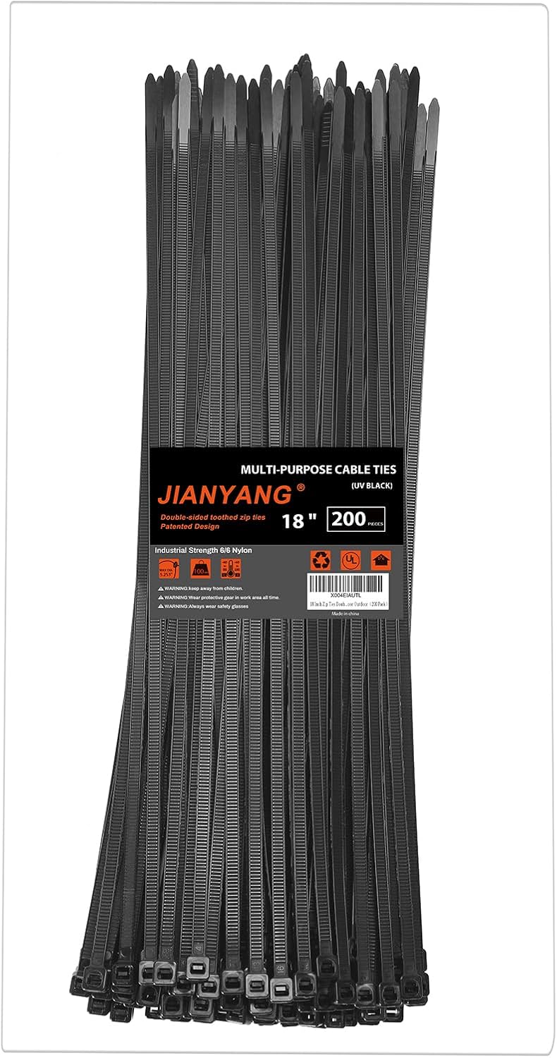 18 Inch Zip Ties Double Sided Toothed,100 LBS Tensile Strength Heavy Duty Cable Wire Ties With Self-Locking Adjustable More Durable Nylon Tie Wraps for Indoor Outdoor（200 Pack）