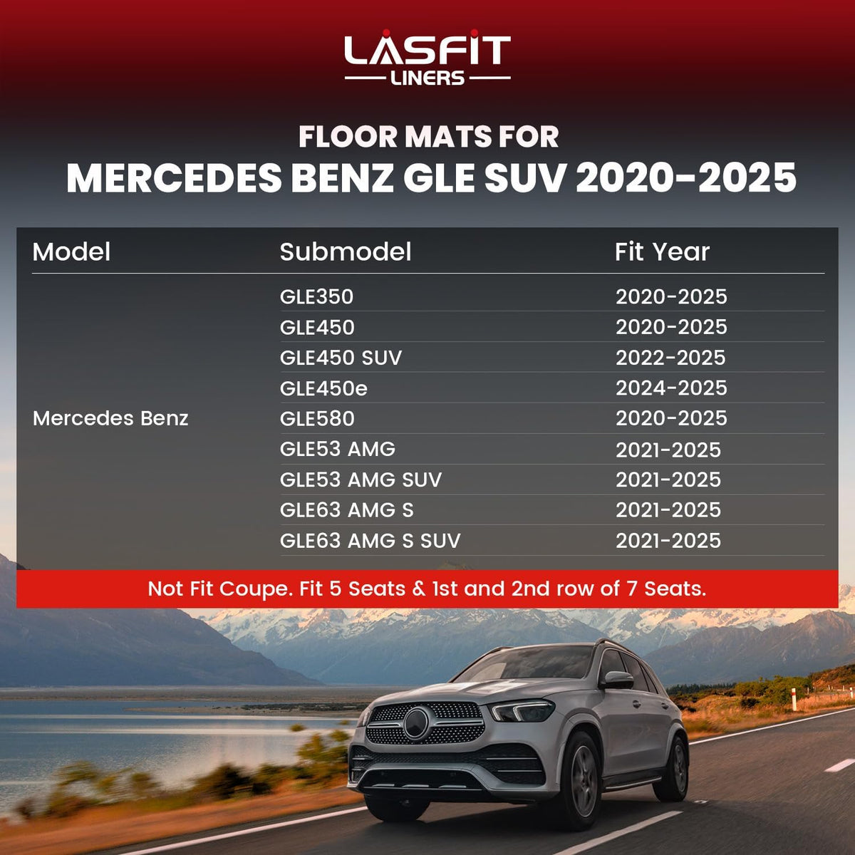 LASFIT Floor Mats & Cargo Mat for Mercedes Benz GLE SUV 2020-2026 350/450 / 450e / 580/53 AMG / 63 AMG S (Fit 5 Seats, Not Fit Coupe), All Weather TPE Car Mats for GLE Floor Liners & Trunk Mat