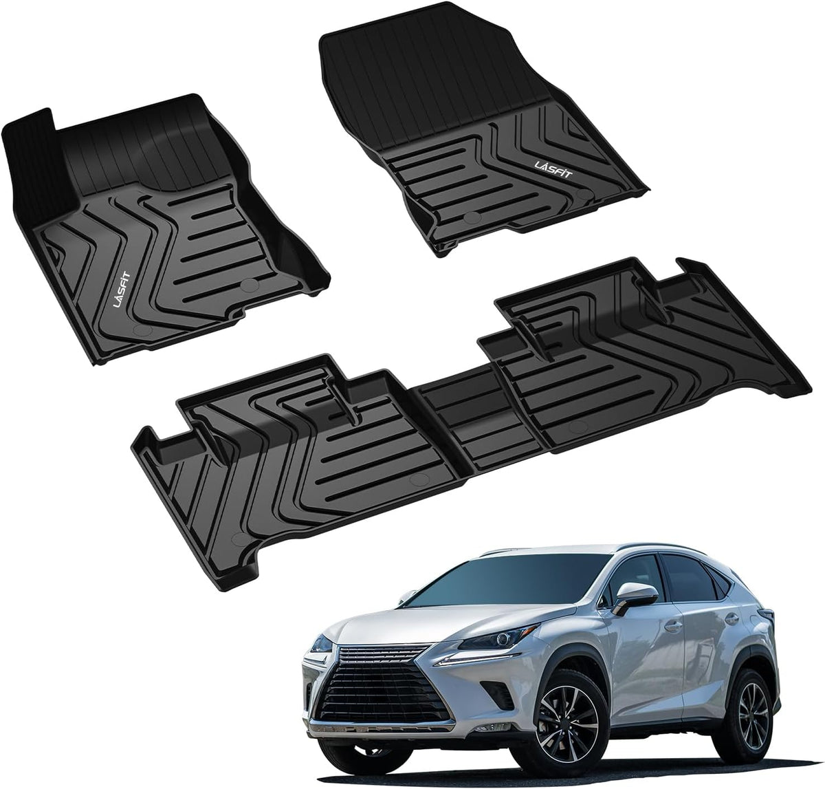 LASFIT Floor Mats Fit for Lexus NX NX200t NX300 NX300h 2021-2015 All Weather Floor Liners Custom Fit for Lexus NX All Models 2021 2020 2019 2018 2017 2016 2015 TPE Car Mats,Front and Rear Mats,Black