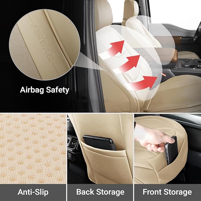 Coverland Custom Fit Car Seat Covers for Car Compatible with [2014-2022 Acura RLX] Premium Leather Non-Slip Memory Foam Waterproof Custom fit Interior Protector [Front Beige - Size Chart A18]