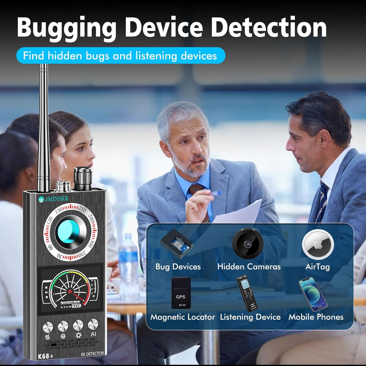 JMDHKK Hidden Camera Detector & Bug Detector – Magnetic Tracker & Wireless Signal Finder for Home, Office, Hotel, Car – Advanced Privacy Protection for Travel & Security (Gray)
