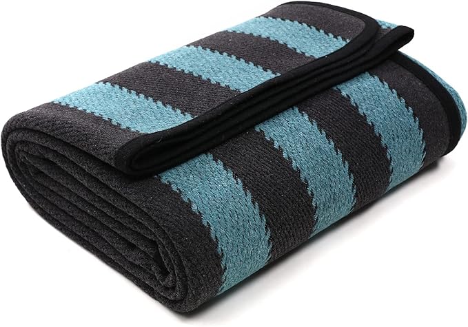 PuTian Merino Wool Blanket - 63" x 51" Thick Warm Soft Twin Bed Throw - Great for Camping, Outdoors, Travel, Car, Couch All Seasons Blue Stripe