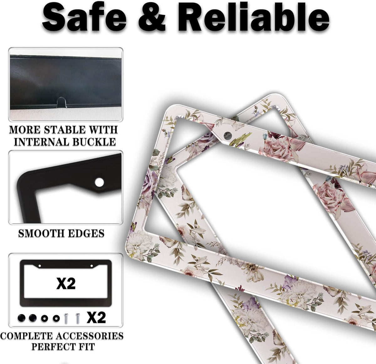 License Plate Bracket for Women Multicolor License Plate Frames for Men Vintage Floral Aluminum Metal Car Accessory 2 Pack with Screw Covers Set