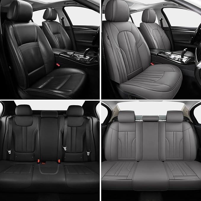Car Seat Covers Full Set, 5 Seats Comfortable Faux Leather Seat Covers for Cars, Waterproof Automotive Seat Covers, Luxury Universal Fit Seat Covers for SUV, Sedans, Pick-up Trucks (Gray)
