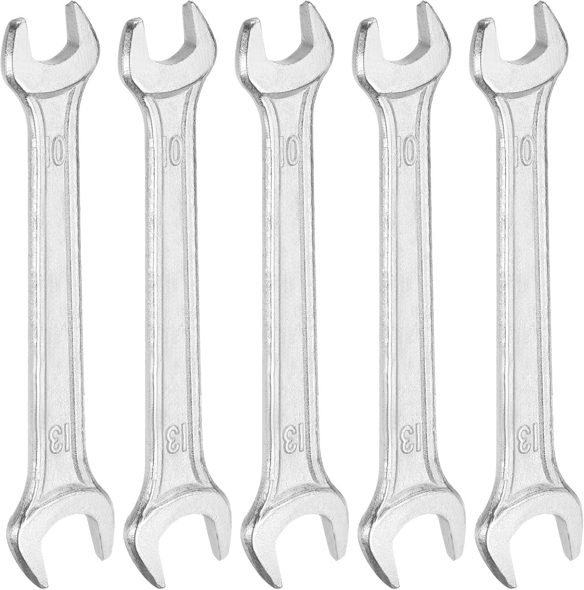 HARFINGTON 5pcs Double Open End Wrench 10mm x 12mm Metric 15 Degree Offset Angle Small Flat Head Wrench Galvanizing Open Ended Spanner for Automotive Repair Furniture Assembly