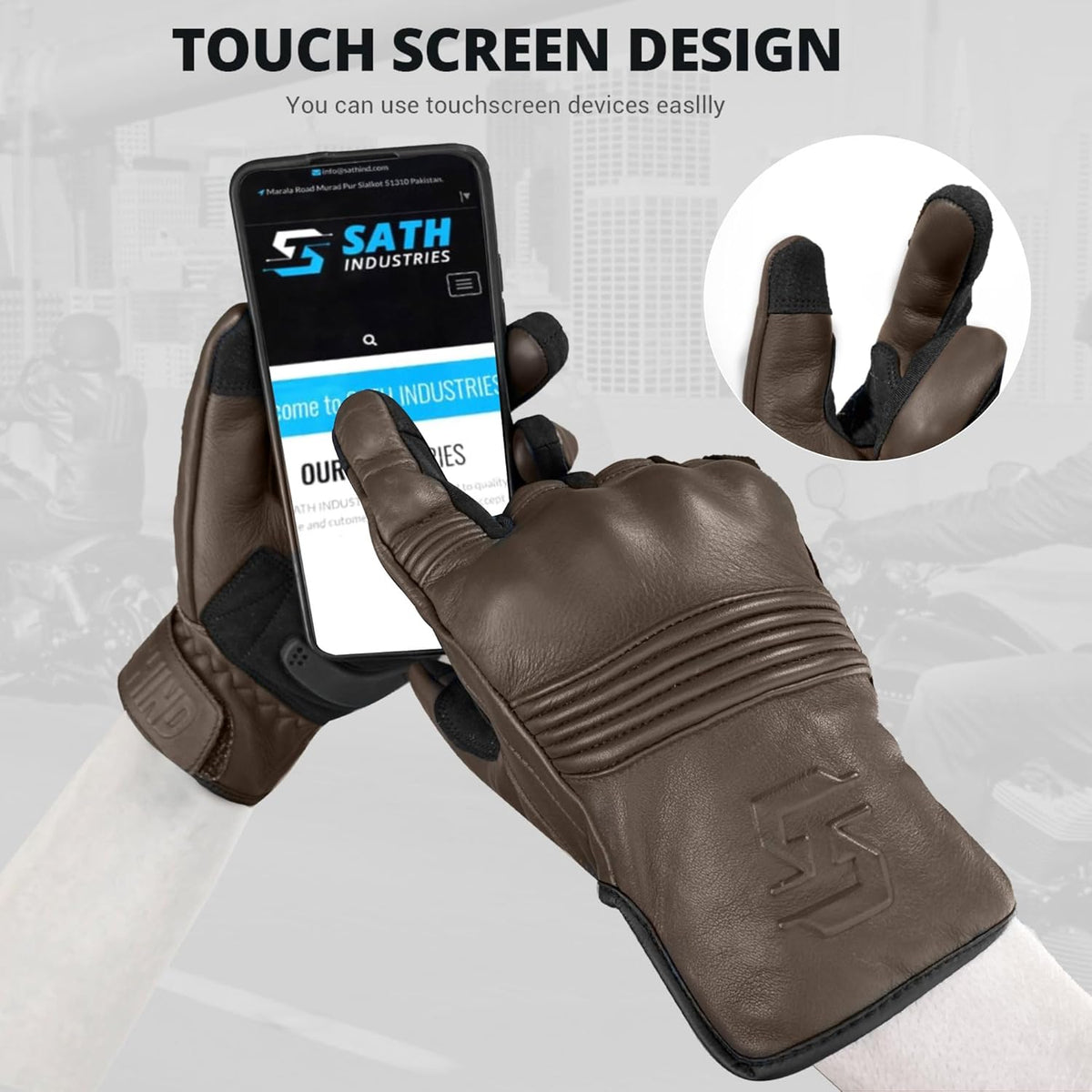 Leather Motorcycle Gloves for Men and Women | Touchscreen | Full Finger | Goatskin Leather Hard Knuckle Motorcycle Riding Gloves (Classic Brown, Small)