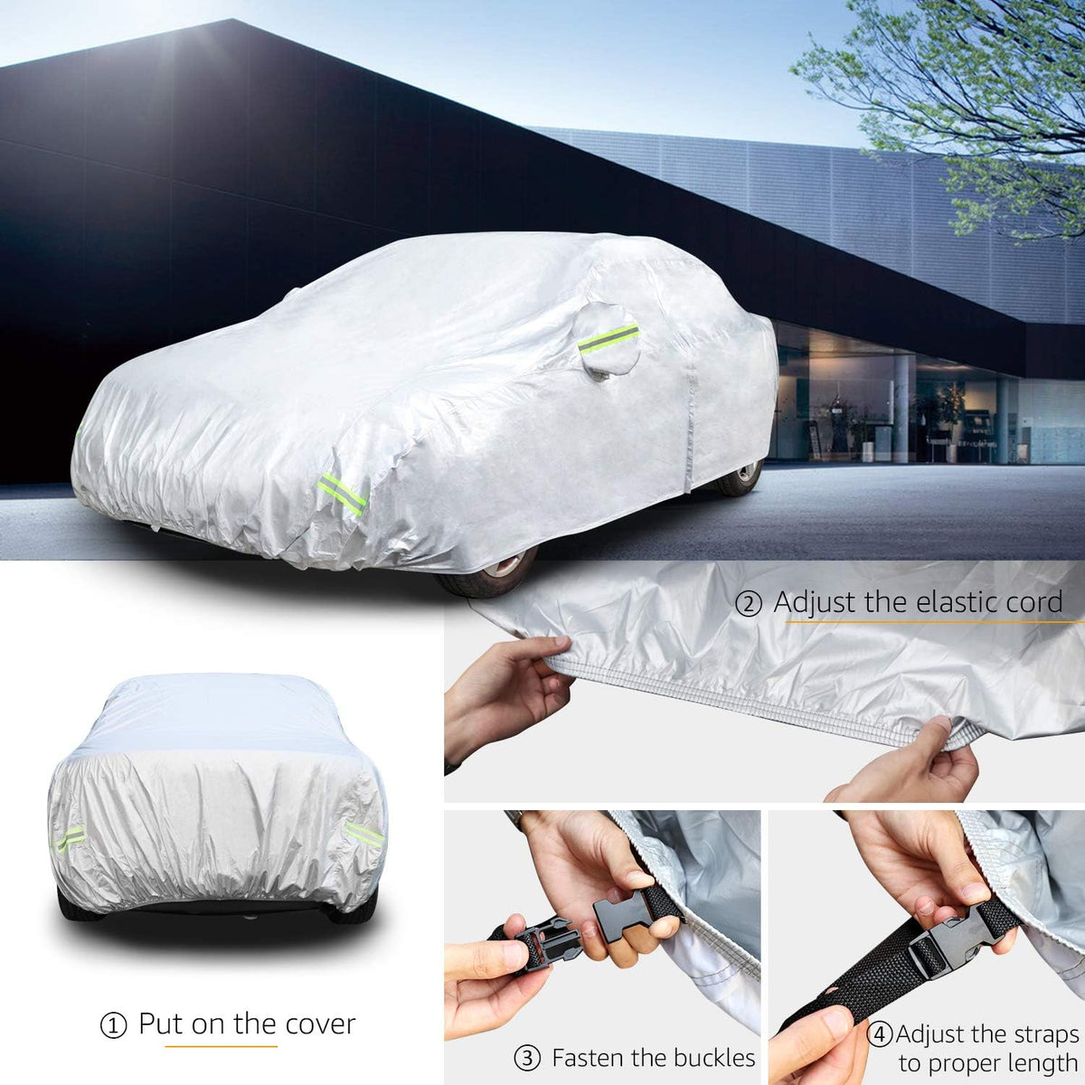 Amazon Basics Silver Weatherproof Car Cover - 150D Oxford, Sedans up to 180"