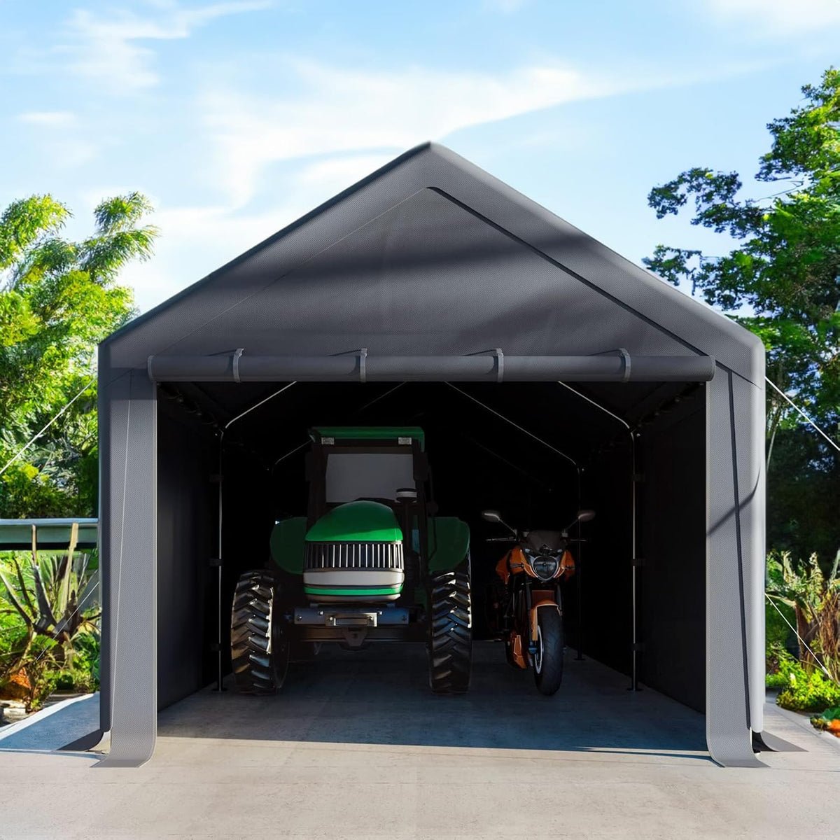 10x20ft Heavy Duty Carport with Removable Sidewalls,All Weather Carport Garage Party Tent Large Outdoor Canopy Storage Shed for Auto,Truck,Boat,Party (Grey)