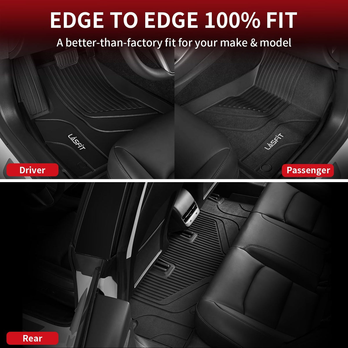 LASFIT Premium Extra Thick Floor Mats for Tesla Model 3 2020 2019 2018 2017 All Weather TPE Custom Fit Floor Liners 1st & 2nd Front & Rear Row Car Mats, Black