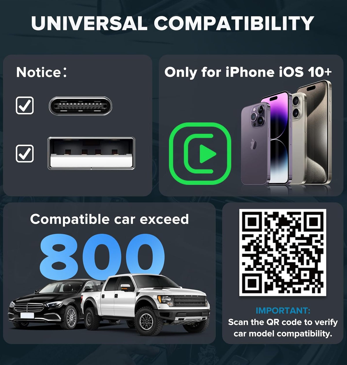 LC-dolida Wireless CarPlay Adapter for Apple -Convert Wired to Wireless Adapter Dongle Cars, Plug and Play for iOS 10+&Cars 2017