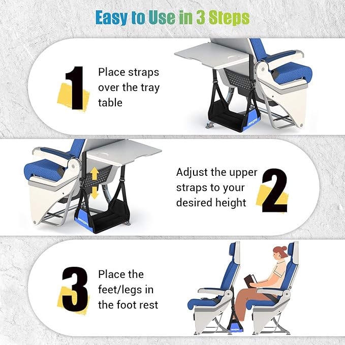 2-Pack Foot Hammock for Plane Travel, No Collapse Thickened Bamboo Airplane Foot Rest with Extended Adjustment Strap, Portable Desk Foot Hammock to Relax Your Feet, Foot Sling Travel Essentials(Blue)