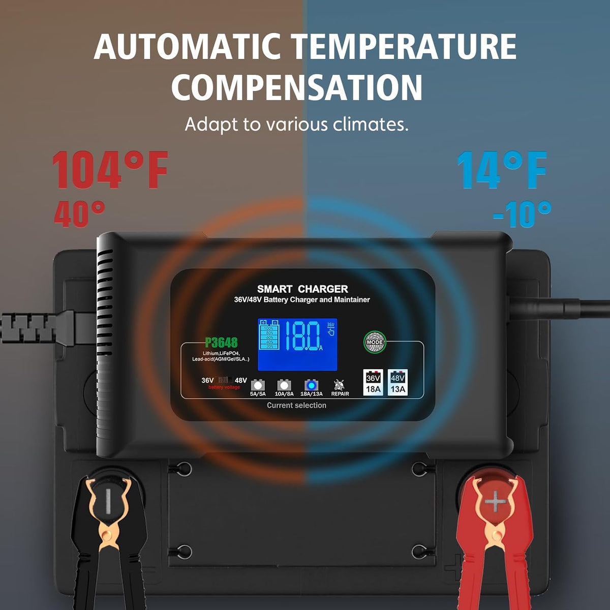 Golf Cart Battery Charger 36V 18A and 48V 13A Trickle Charger,36 Volt Golf Cart Charger,for EZGO TXT Text with Powerwise,Lithium, LiFePO4, Lead-Acid AGM/Gel/SLA..Battery Chargers,D Style Plug