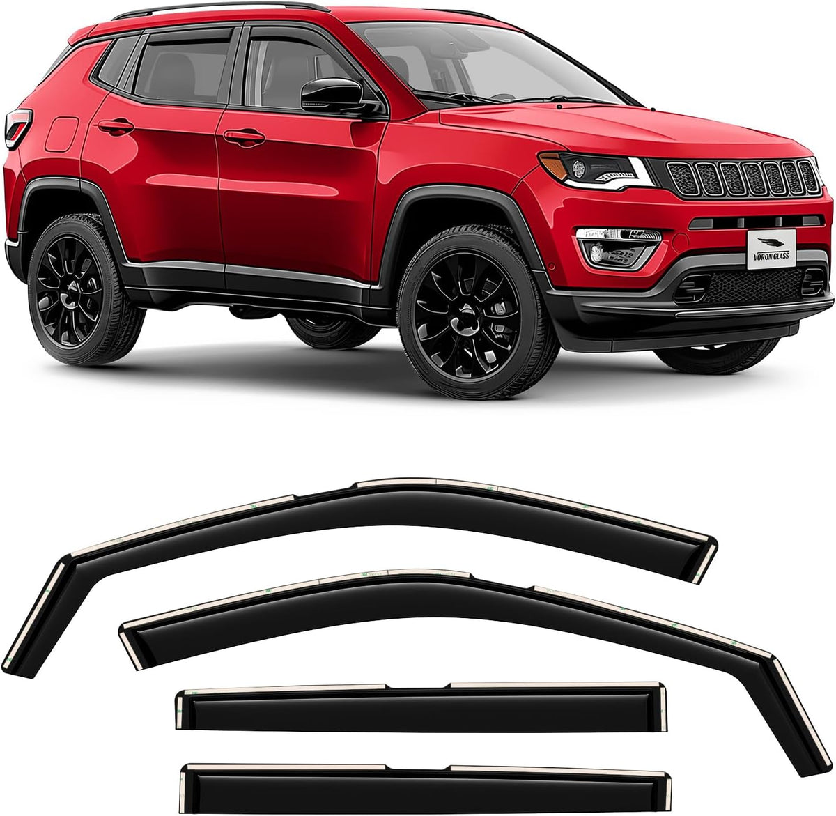 Voron Glass in-Channel Extra Durable Rain Guards for Jeep Compass 2017-2025, Window Deflectors, Vent Window Visors, 4 Pieces - 200669