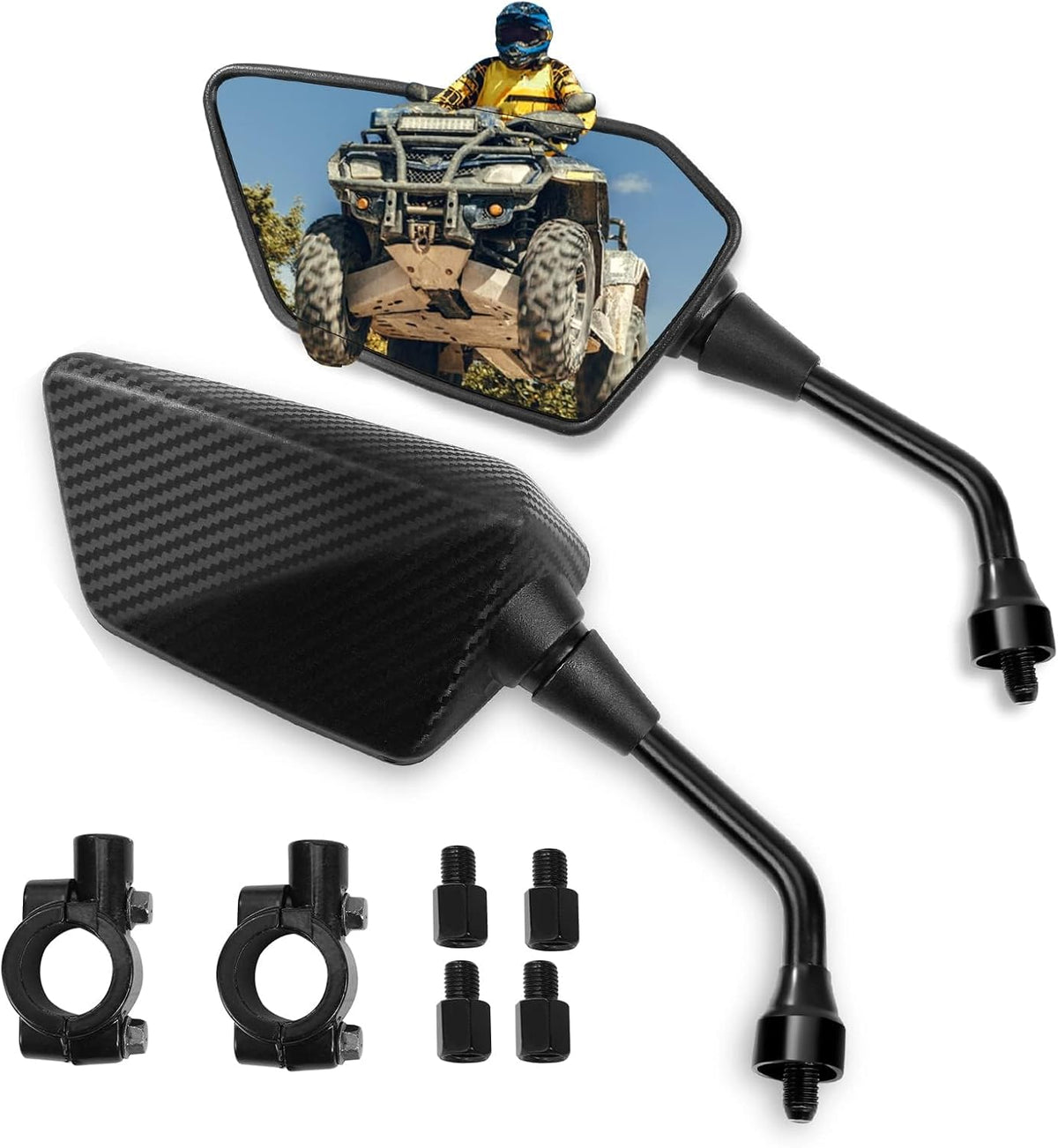 ATV Mirror, Side Rearview Mirrors for Bike Motorcycle ATV Scooter Cruiser with 8mm 10mm Bolt, 7/8" Handle Bar Mount Clamp Compatible with Suzuki Yamaha Honda Kawasaki Victory and More
