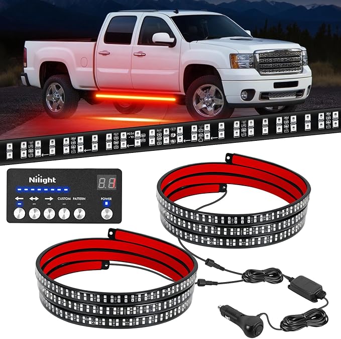 Nilight 2PCS 70 Inch Emergency Strobe Light Strip with Controller 864 LED Red Running Board Lights Flexible Side Flashing Warning Caution Safety Waterproof for Truck Construction Pickup