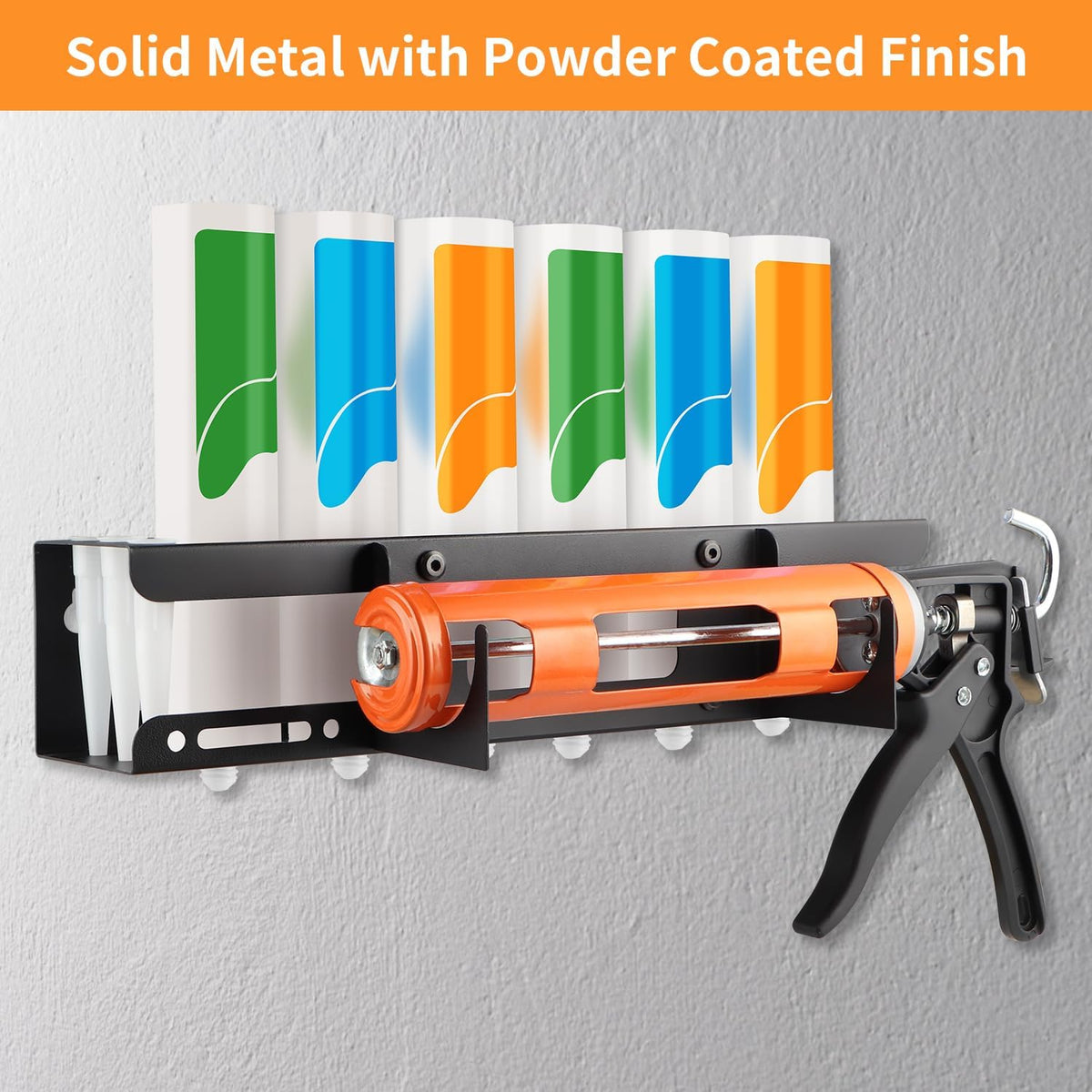 Caulking Gun Holder, Metal Caulk Tube Storage Rack, Wall Mount Caulking Tools Organizer for Garage, Workshop and Work Van