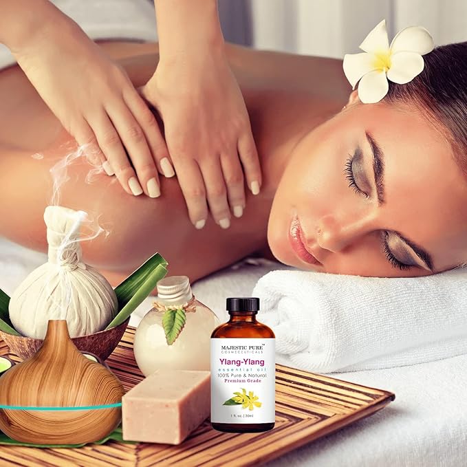 Majestic Pure Essential Oil with Glass Dropper - 100% Pure and Natural - Essential Oils for Diffuser, Aromatherapy, Soap and Candle Making, Ylang Ylang Essential Oil, Ylang Ylang Oil, 4 Fl Oz