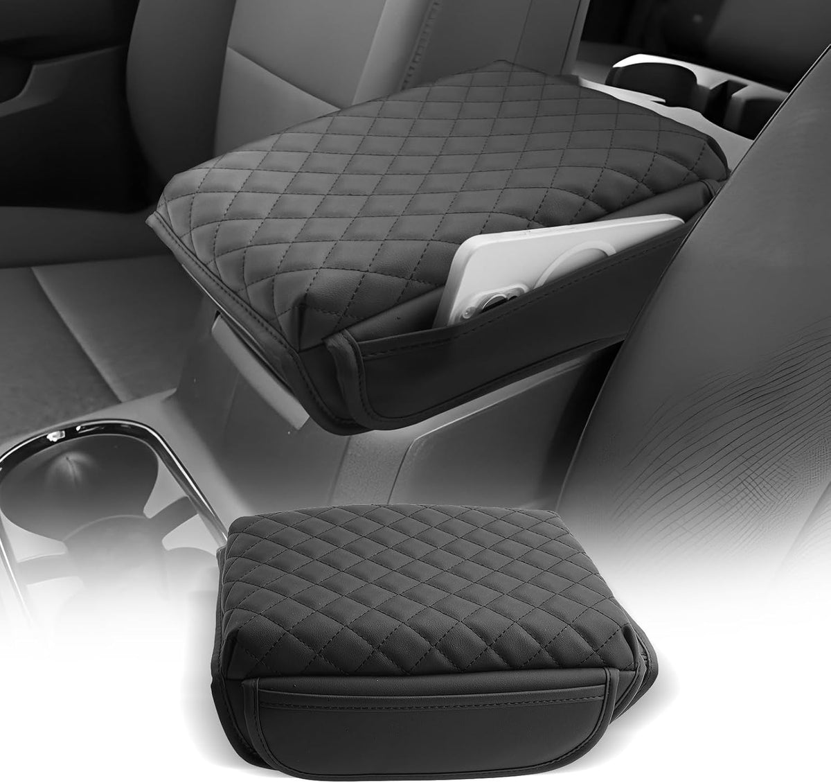 CDEFG for 2023-2025 GMC Canyon Center Console Cover Armrest Box Cover for Canyon (Elevation, AT4, Denali) 2023 2024 2025 Accessories Console Arm Rest Protector Checkered Padded Side Pocket