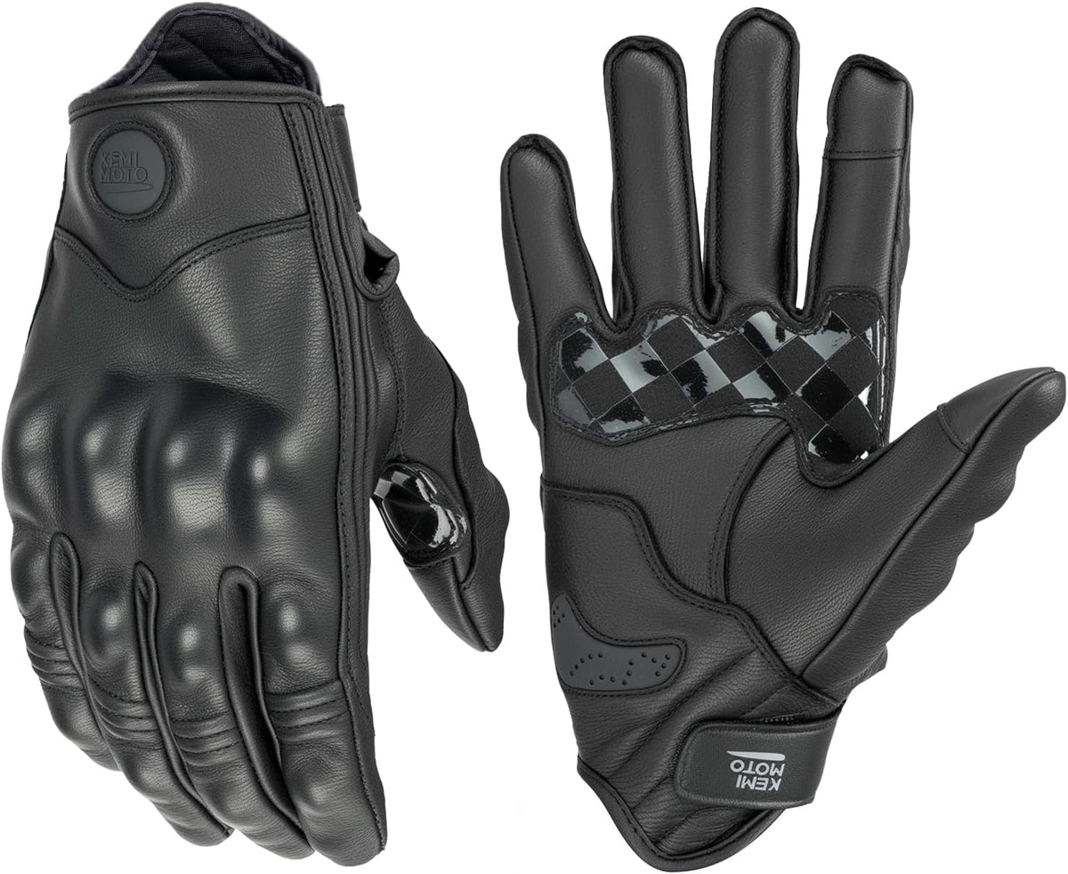 KEMIMOTO Motorcycle Leather Gloves, Sheepskin Protective Gloves for Men and Women, Touchscreen Compatible, Hard Knuckle，Gear for Motorcross Racing Cycling