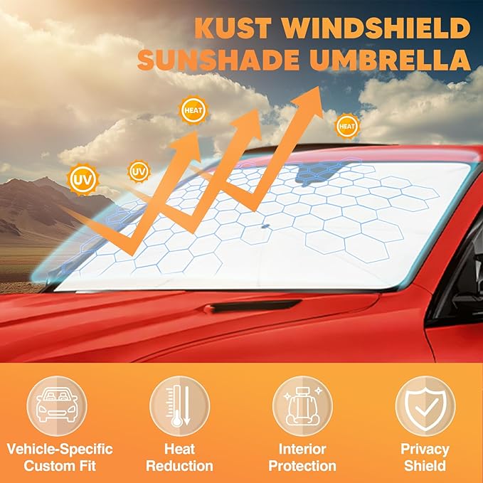 KUST Custom Fit Windshield Sun Shade Umbrella for Toyota Corolla Cross 2022-2025 2026 | Foldable Sunshade with Bendable Handle | Blocks Heat & UV Scratch Resistant Keep Cool Sunshield