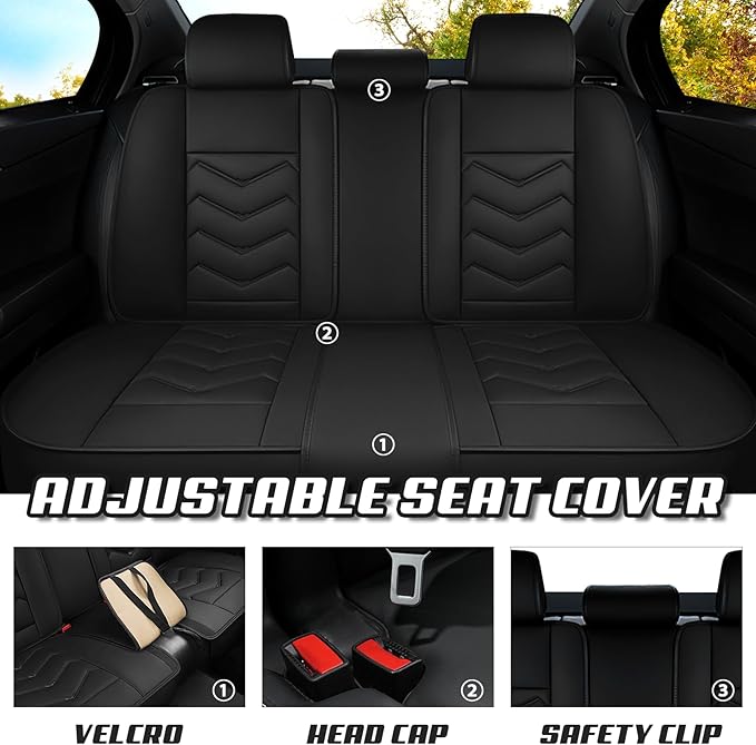 Car Seat Covers for Cadillac CTS 2003-2019, Premium Nappa Leather Car Seat Cover, Stylish Sport Seat Covers， Automobile Seat Cover Sets.(Standard 5 Seats/Pure Black)