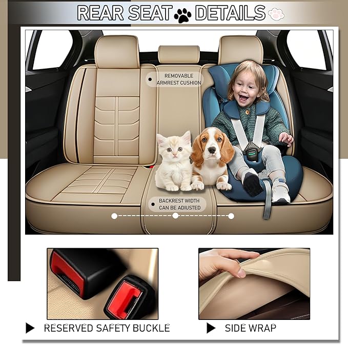 Leather Car Seat Covers Fit for Toyota Camry Solara 2004-2008, 5 Seater Car Seat Cover, Premium Waterproof, Scratch Resistant Car Interior Accessories (Full Set Beige)