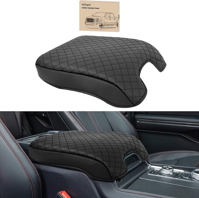 Nilight Center Console Cover Compatible with 2015-2020 Ford F150 2017-2022 F250 F350 F450 PVC Leather Armrest Cover for Car Middle Center Console Pad Car Armrest Box Cover(Bucket Seat Only) -Black