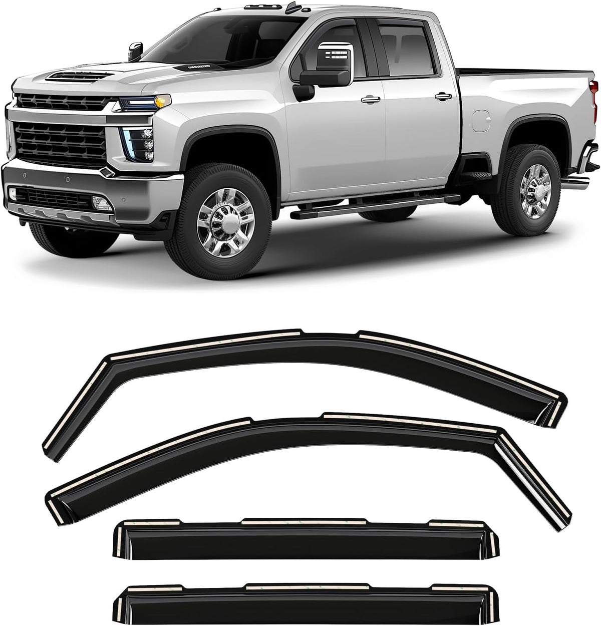 Window Deflectors Smoke Tinted in-Channel Side Window Vent Visor Deflectors Rain Guards Compatible with Silverado/Sierra 2500HD/3500HD 2020-2025 Crew Cab - 4pcs. GW0866