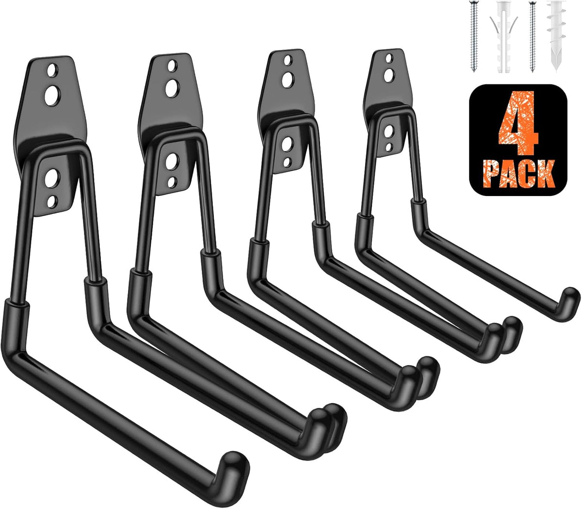 4 Pack 5.2x5.1 inch U Heavy Duty Garage Hooks,Solid Steel Wall Mount Hangers,with Anti-Slip Coating,for Hanging and Organising Ladder,Bike,Ropes,Broom,Garden,Yard and Power Tools