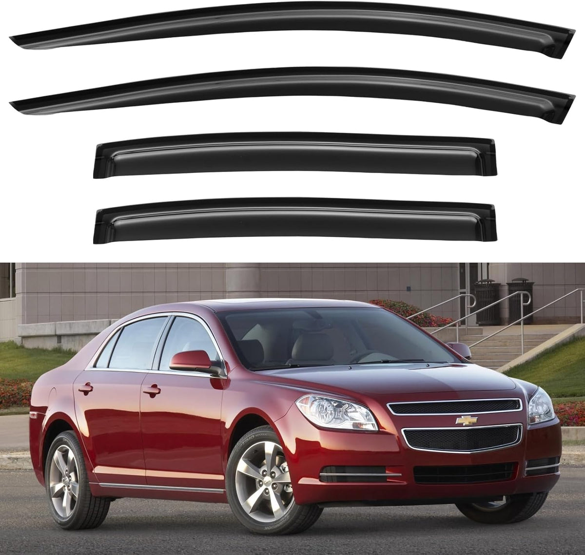 Window Visors Rain Guards Shield for 2008 2009 2010 2011 2012 Chevy Malibu, Out-Channel Window Vent Wind Deflectors Visors Shades for 08-12 Malibu