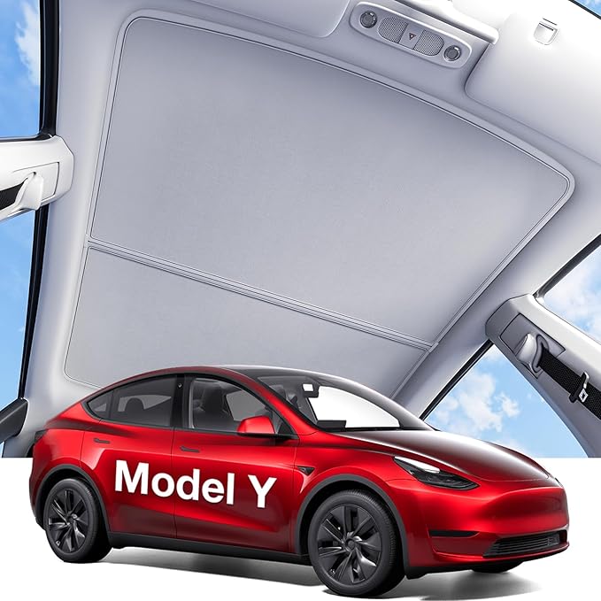 Wigoo Tesla Model Y Sunshade Roof [Never Sag, Nano Ice-Crystal Coatings] 3-Gen Heat Insulation Glass Roof Sun Shade, Accessories for Tesla Model Y 2020~2025, Tesla Interior Gray