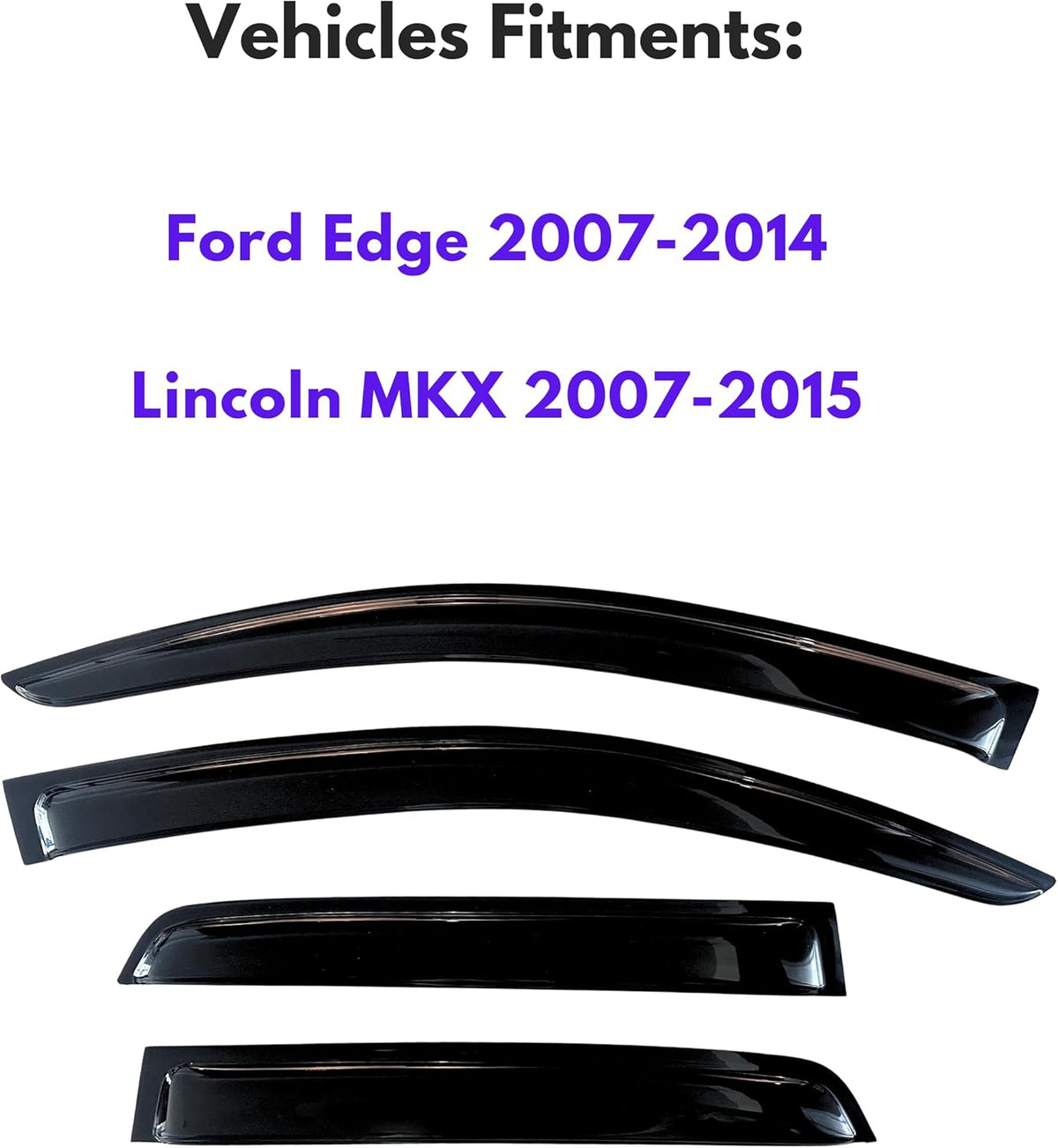 KPY Window Visor Compatible with Ford Edge 2007-2014 & Lincoln MKX 2007-2015, 4PC Rain Guard Side Window Vent Deflectors Tape-On Style, 2007 2008 2009 2010 2011 2012 2013 2014 2015