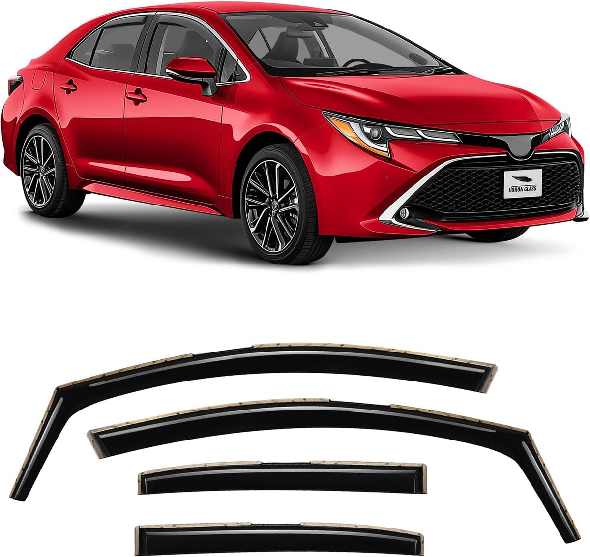 Voron Glass in-Channel Extra Durable Rain Guards for Toyota Corolla 2020-2025 Sedan, Window Deflectors, Vent Window Visors, 4 Pieces - 200674