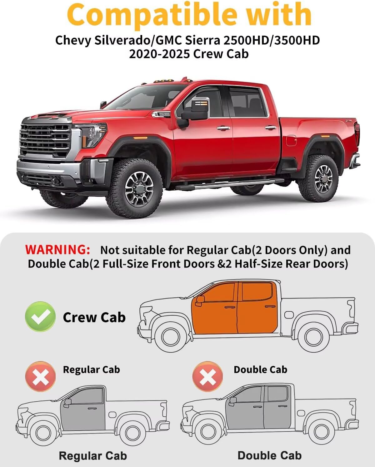 in-Channel Window Rain Guards Fit for Truck Chevy Silverado/GMC Sierra 2500HD 3500HD 2020-2025 Crew Cab Extra Durable Window Visors Window Deflectors Vent Shades Car Accessories-4 pcs 2-Q12