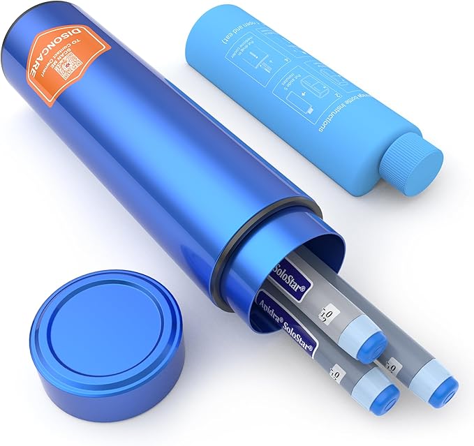 DISONCARE Odyssey 60H 3 Insulin Pens Cooler Travel Case Medication Cooler for Travel TSA Approved Diabetic Insulina EpiPen Carry Case Medicine Bag Ice Pack with Medical Alert Tag(Blue)