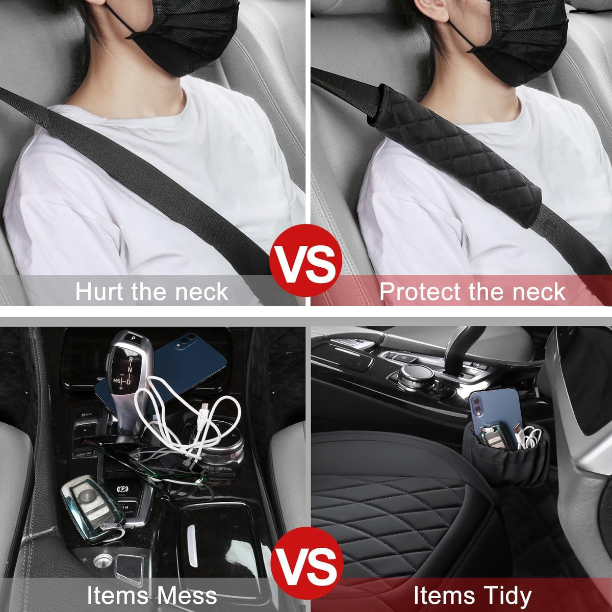 2 Pack Leather Front Car Seat Covers, Universal Sideless Car Seat Protectors with Storage Pocket and Seat Belt Pads, Waterproof Automotive Seat Cover for Cars Trucks SUV(Black)