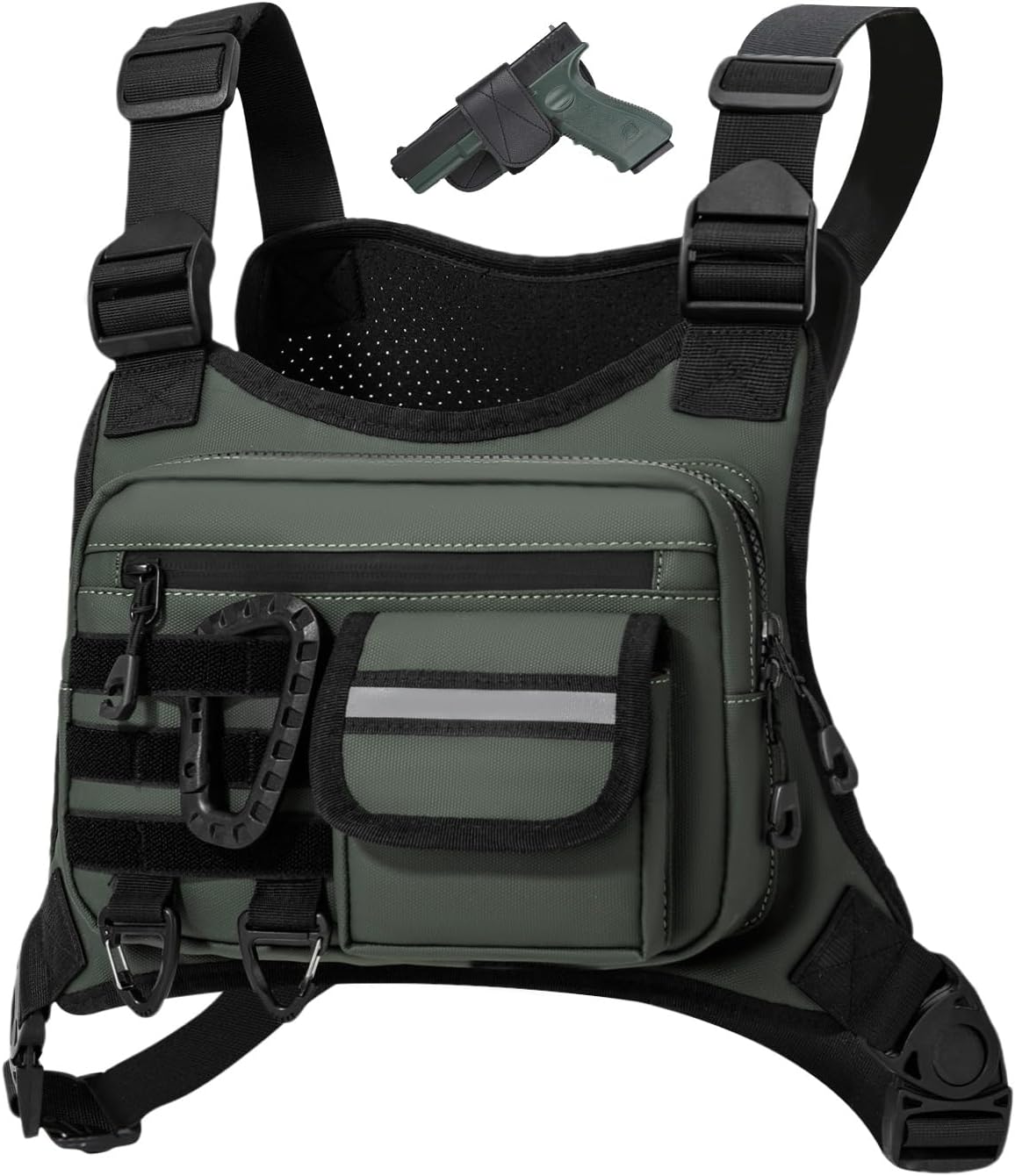 Outdoor Chest Bag For Men, EDC Chest Pack With Built-In Phone Holder, Lightweight Chest Rig Pouch