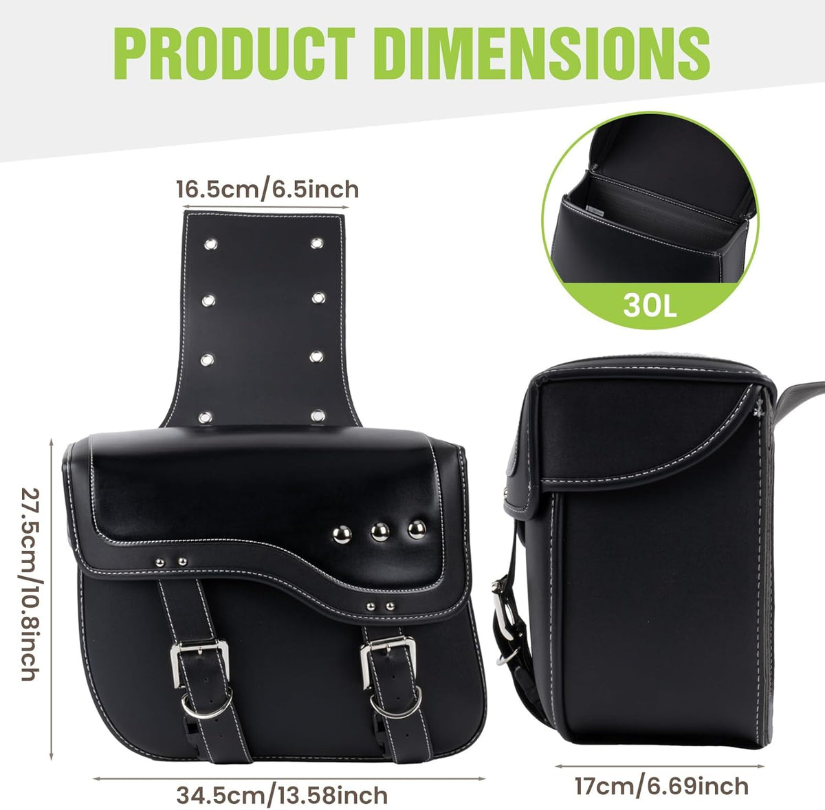 30L Motorcycle Saddlebags Water-Resistant PU Leather Storage for Harley Sportster Softail Dyna Honda Shadow | Quick-Install Design with Reinforced Straps | Universal Fit Large Capacity Luggage Bags