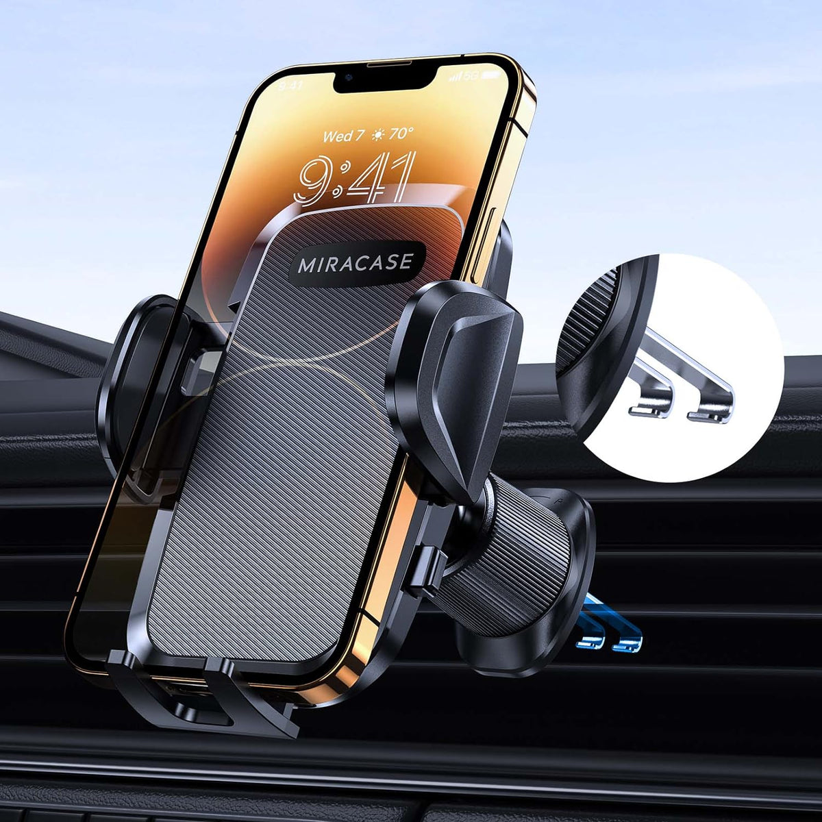 Miracase Phone Holders for Your Car with Upgraded Double Metal Hook Clip, Air Vent Cell Phone Car Mount, Universal Automobile Cradle Fit for iPhone Android and All Smartphones, Light Black